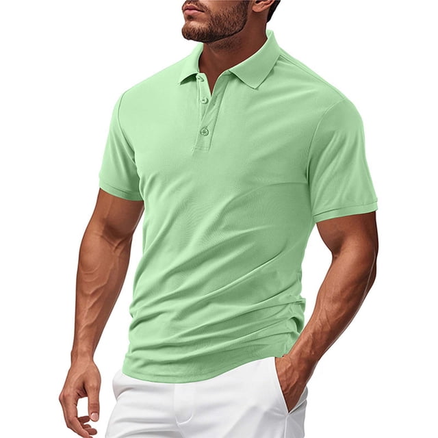 pstuiky Camisas de manga corta para hombre, Blusa de cuello vuelto de manga corta con botones de color liso a la moda para hombre ropa de hombre m