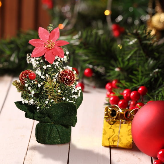 Mini Christmas Tree, 8.7 Inch Pre-Decorated Tabletop Tree with Burlap Base for Desk Shelf Holiday Display, 1PC