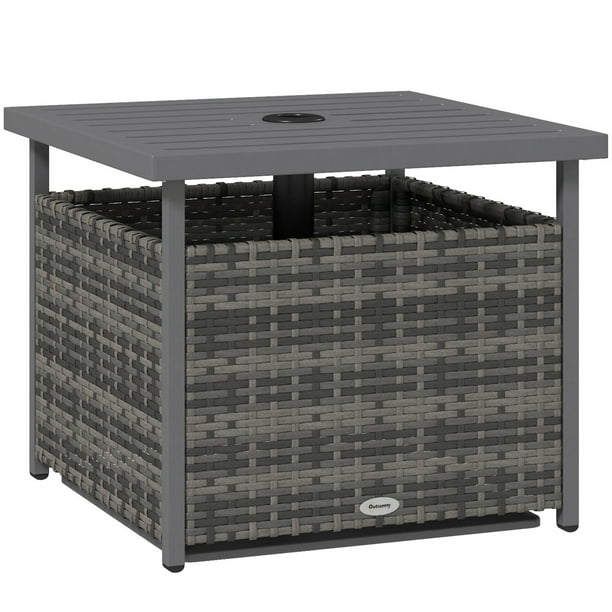 Outsunny Rattan Coffee Table w/ Umbrella Hole for Backyard MixedGrey Walmart.ca