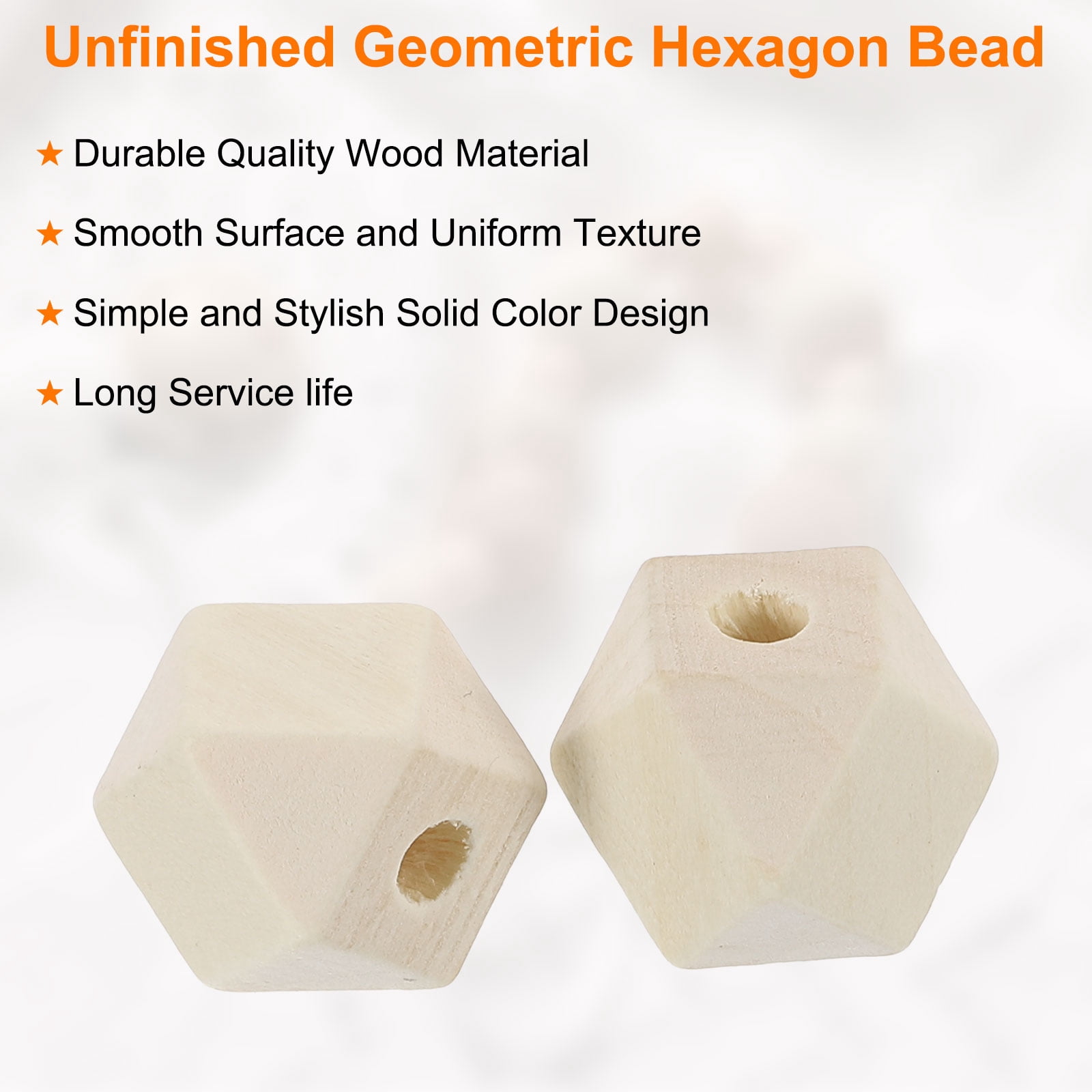 200 Pack Geometric Wood Beads, 16mm/0.63inch Natural Color Loose Spacer Beads