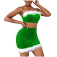 thumbnail image 2 of Gibobby Lencería de encaje para mujer Lencería para mujer Encaje sexy Felpa Palabra Cuello Envoltura Pijamas de Navidad (Verde, XL), 2 of 5