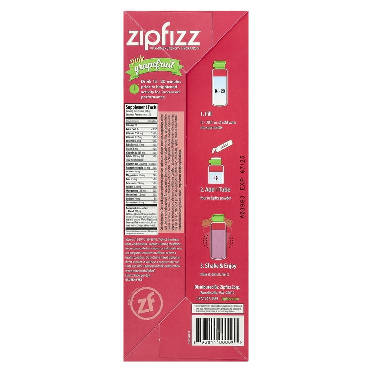 Zipfizz Energy Drink Mix, Pink Grapefruit, 20 ct, B12