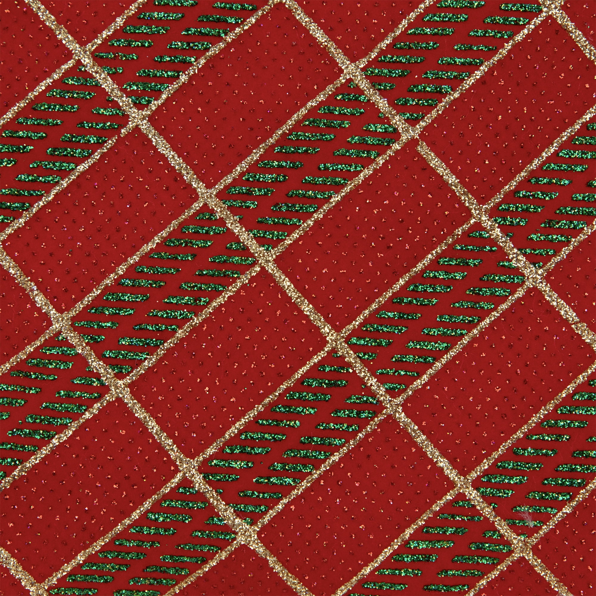 20" Glitter Red Green and Gold Plaid Mini Christmas Tree Skirt with White Faux Fur Border