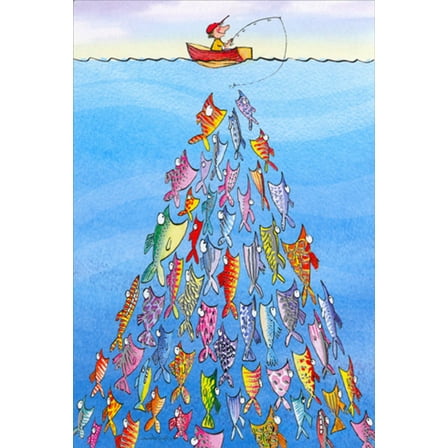 Recycled Paper Greetings Lucky Fisherman : Dozens of Fish Swimming Up To Boat Father's Day Card