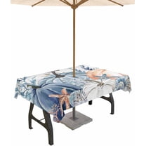 Blue Orange Coastal Fall Outdoor Tablecloth - 60x84 Inch Rectangle Table Cover, Thanksgiving Pumpkins Maple Leaf Waterproof Outdoor Table Cloth with Umbrella Hole & Zipper for Picnic/Patio