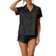 thumbnail image 1 of Conjunto de pijama de satén para mujer INSPIRE CHIC, camisa de botón de manga corta con pantalones cortos, 2 piezas, ropa de descanso, pijama, color negro, 1 of 6
