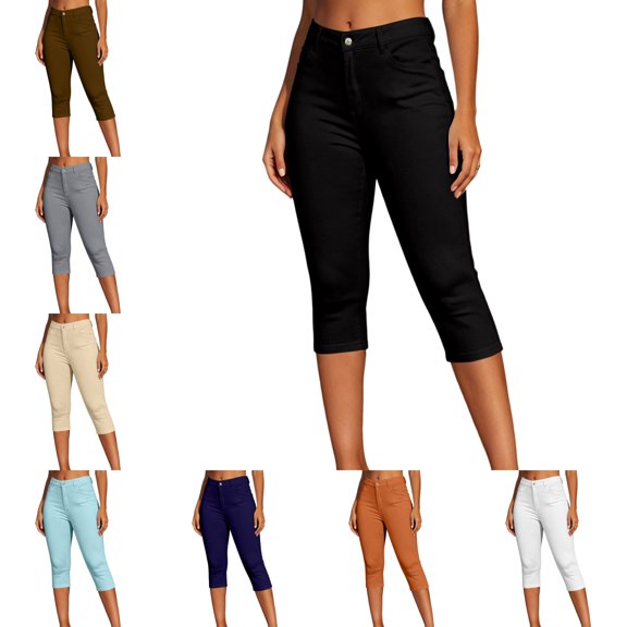 Levmjia Women's High Waisted Stretch Denim Capri Leggings, Butt Lifting Skinny Pencil Pants, Casual Elastic Waist Tummy Control Cropped Jeans for Women
