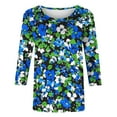 thumbnail image 4 of CYMMPU Fall Trendy Shirts 3/4 Sleeve Crew Neck Loose Fit Tunic Tops Boho Blouses for Women Dressy Casual Spring Tops Flower Pattern Lightweight Basic Tees Green XL, 4 of 4