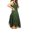 thumbnail image 4 of Sakkas Sundara Stonewashed Rayon Embroidered Mid Length Dress - Green - L/XL, 4 of 5