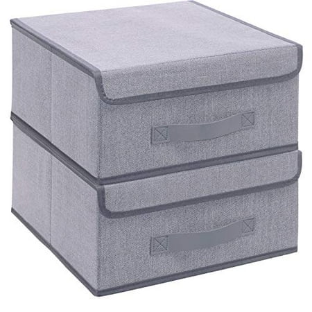 Onlyeasy Foldable Storage Bins Cubes Boxes with Lid - Storage Box Cube Cubby Basket Closet Organizer Pack of 2 with Leather Handles for Closet Bedroom