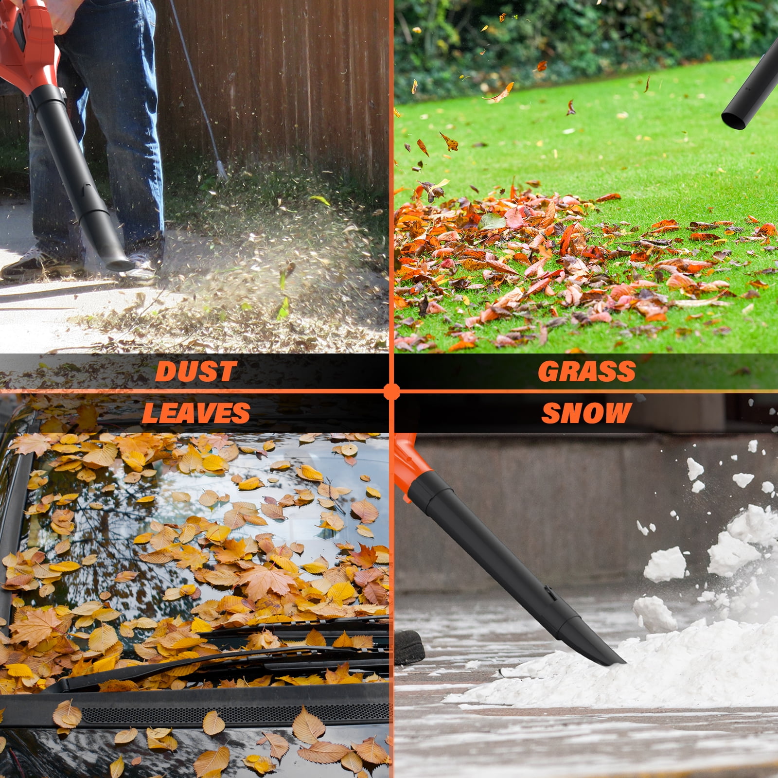 SOYUS Snow Blower, 21V Leaf Blower Cordless with 2x2.0Ah Battery and Charger, 150 MPH Electric Leaf Blower with Two-Speed Mode, Blowers for Lawn Care, Debris Dust Cleaning(Orange)