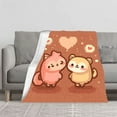 thumbnail image 2 of Cozy Cartoon Heart Flannel Blanket - Soft Warm Durable Blanket for Sofa Travel Bed & Chair - Adorable Pink & Yellow Characters, 2 of 7