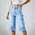 thumbnail image 5 of Fmbrln Womens Summer Cargo Capri Jeans High Waisted Button Cropped Denim Pants with Pockets, 5 of 6