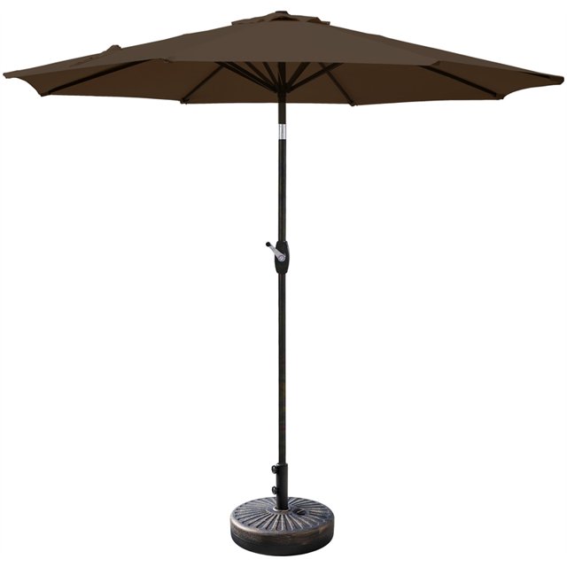 Parasol de Marché de Table de Patio de 9 Pieds avec Base Ronde en Bronze