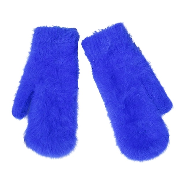 1 Pair Women Gloves Solid Color Faux Rabbit Fur Autumn Winter Windproof Knitting Gloves Christmas Gift