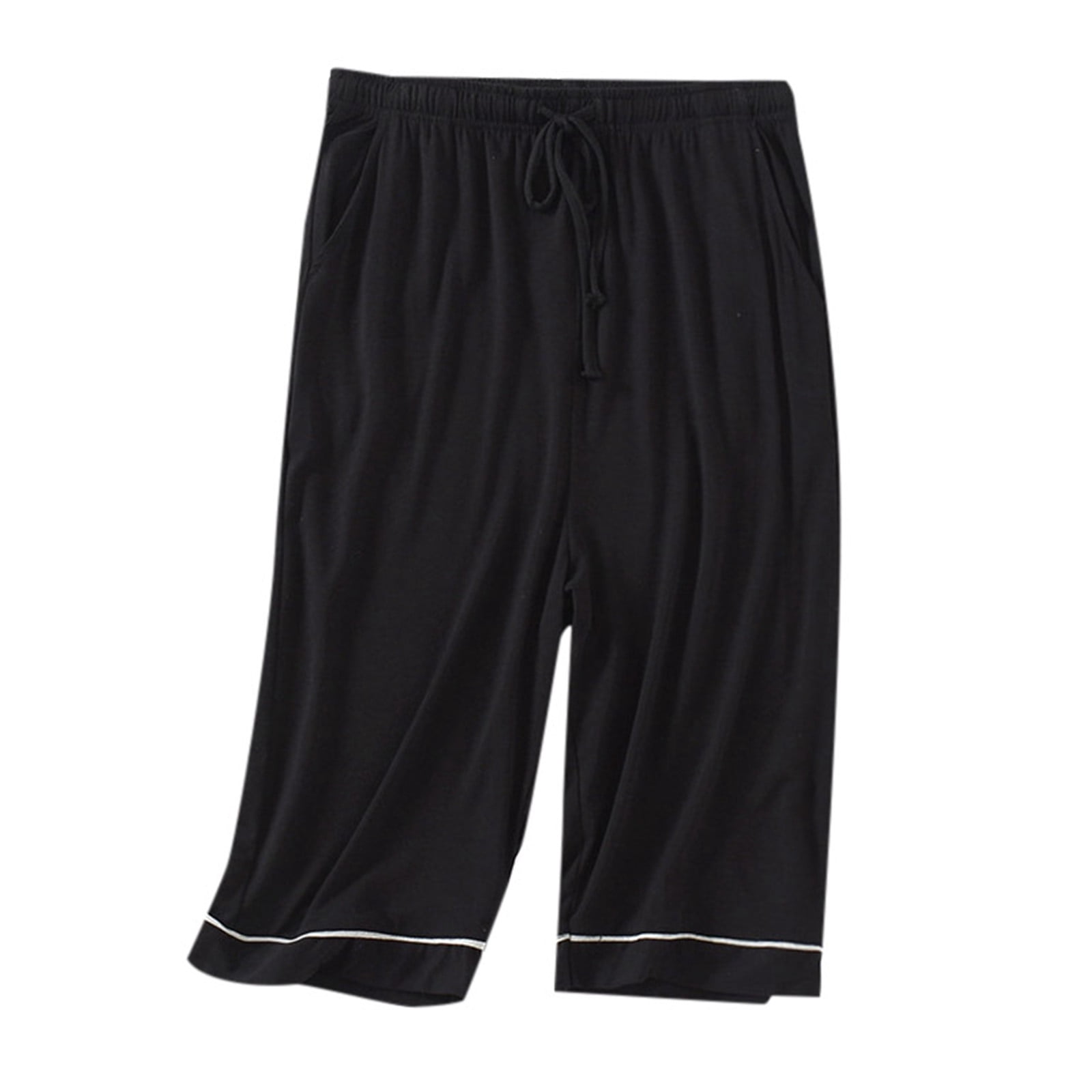 Mens Pants Adult Male Band 1 Summer Cropped Pajama Pants Large Size Elastic Home Pants Thin Loose Sports Men s Pajama Pants Clothes Black 4XL Walmart