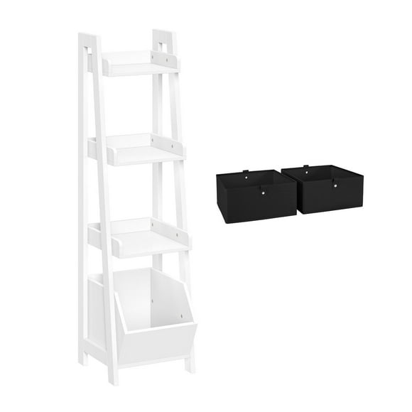 Étagère pour enfants en échelle à 4 niveaux, 330 mm (13 po), avec organisateur de jouets et bacs noirs 2 pièces