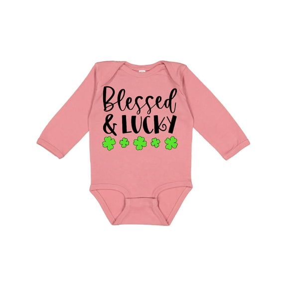Inktastic Blessed and Lucky 4 Leaf Clovers St. Patrick's Day Boys or Girls Long Sleeve Baby Bodysuit