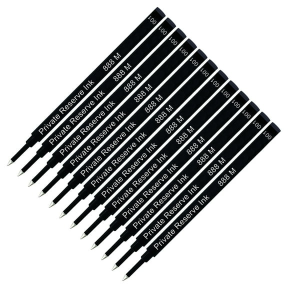 Private Reserve Ink 888 Rollerball Refill made by Schmidt - Black Ink, Medium Tip, 12 Pack
