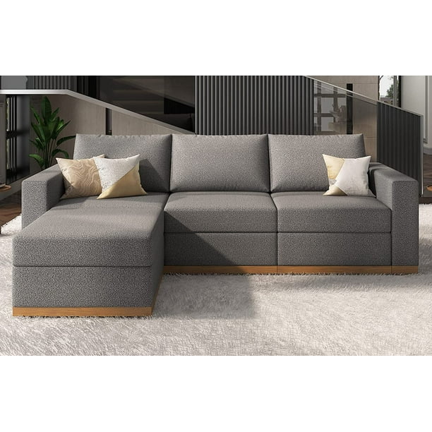 Amerlife Sectional Sofa, Wood Base Modular Sectional with Ottomans 4