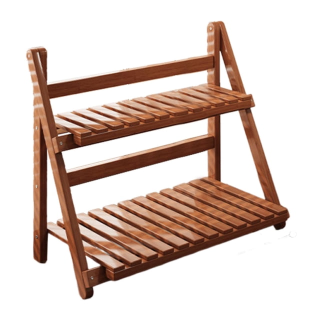 Estante de bambú para plantas, organizador de escritorio, estante de almacenamiento, escalera, estable, 2 niveles Marrón oscuro 30cm