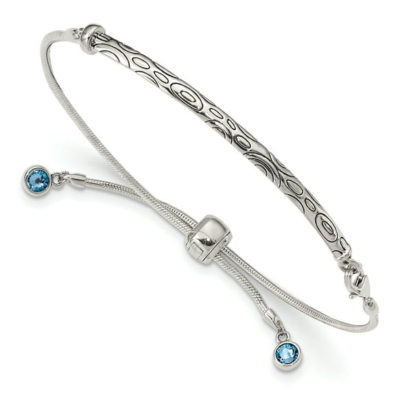Sterling Silver Blue Swarovski Crystal Rd Bezel Adjustable Bracelet (Weight: 7.93 Grams, Length: Inches)