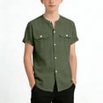 thumbnail image 3 of Scyoekwg Boys Short Sleeve Button Down Shirt Cotton Casual Solid Color Shirts with 2 Pockets Summer Comfy Tops for Kids, Army Green, 11-12 Years, 3 of 7