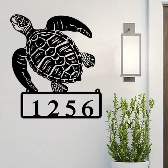 Personalized Sea Turtle Metal Sign, Custom Number Tortoise Sign Outdoor Wall Art Gift for Beach Lovers, Customized Turtle Coral Beach House Sign Plaque