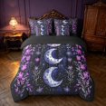 thumbnail image 3 of Homewish Boho Moon Stars Queen Bedding, Purple Floral Bedding Comforter Set Queen, Black Reversible 7 Pieces, 3 of 7