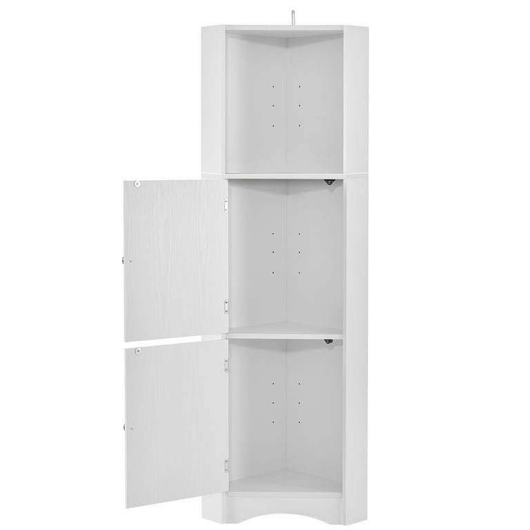61 Tall Bathroom Corner Cabinet, Freestanding Storage Cabinet with 2 Doors  and 3 Adjustable Shelves, Narrow Tall Cabinet for Bathroom, Living Room,  Bedroom, White 