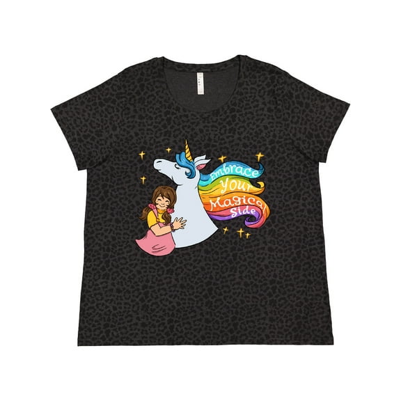 Inktastic Embrace Your Magical Side Girl Hugging a Unicorn Women's Plus Size T-Shirt