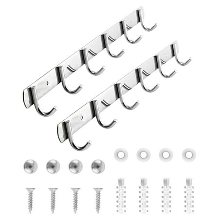 2Pcs Stainless Steel 32cm Hanger with 6 Hooks Space Saving Kitchen Organiser Rack Household Organization Accessories