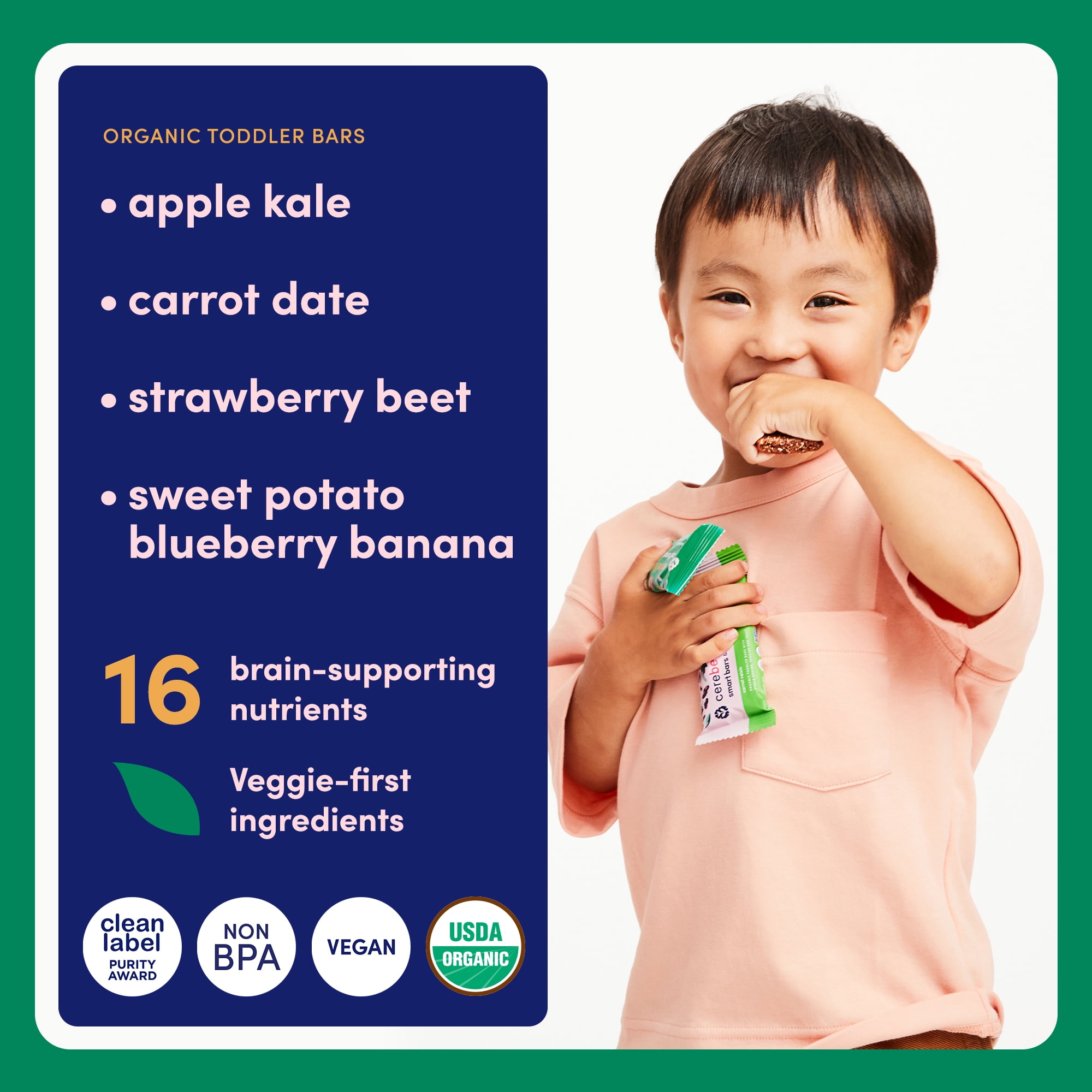 Cerebelly Organic Toddler Smart Bars Variety Pack, 40 Count