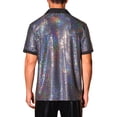 thumbnail image 3 of INSPIRE CHIC Men's Metallic Sequins Camp Collar Button Down Short Sleeve Shiny Shirt L Silver, 3 of 5