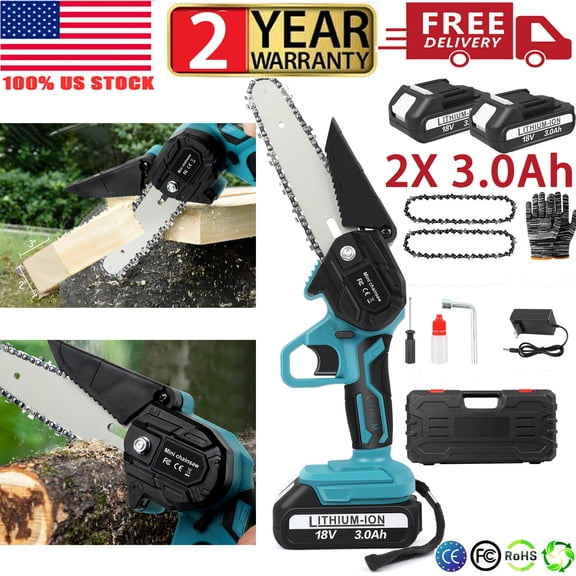 Smallzonex 6-Inch Cordless Mini Chainsaw - Lightweight Electric Wood Cutter with 2 Batteries