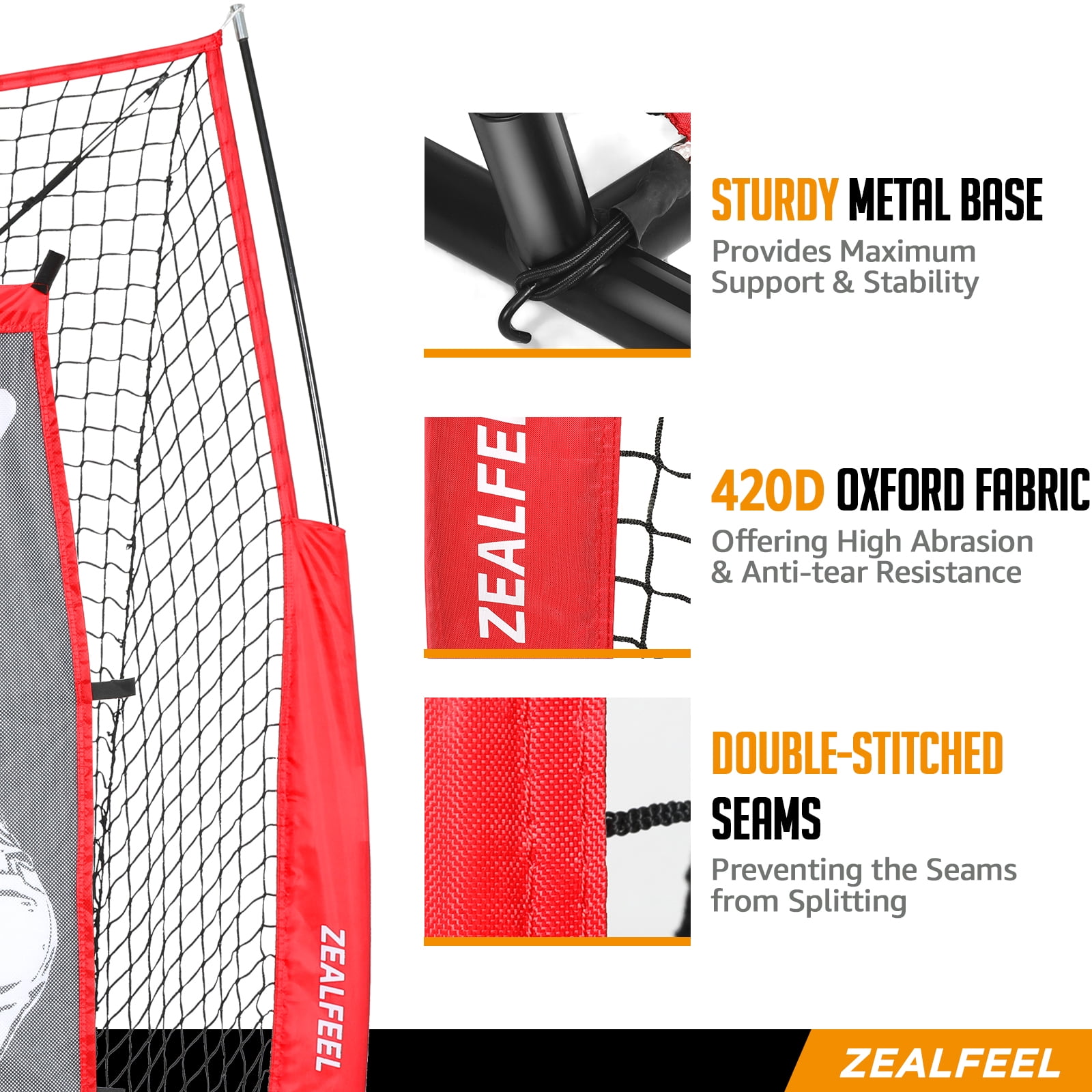 Zealfeel 7 x 7 ft Baseball & Softball Net Set: Includes Batting Tee, Dummy Batter, 2 Strike Zones & Ball Collection System. Steel Frame & Carry Bag
