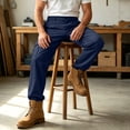thumbnail image 4 of Pafei Tyugd Work Cargo Pants for Men with Pockets Casual Elastic Waisted Hiking Pants Straight Leg Chino Trousers Active Outdoor Blue 3XL, 4 of 10