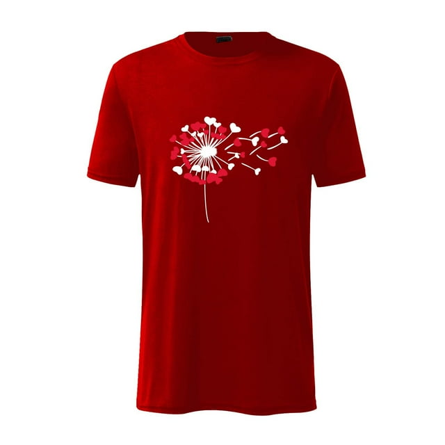 DPTALR Men Short Sleeve Casual Floating Love Printing Round Neck Pullover T Shirt Blouse