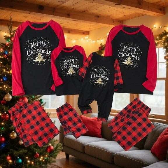 Christmas Pajamas Sets for Family Matching Family Christmas Pajamas Holiday Long Sleeve Shirts Xmas Printed Family Jammies Sleepwear Long Pants(Kids)