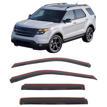 Ikon Motorsports In-Channel Window Visors Fits 2011-2019 Ford Explorer, Slim Style Side Door Rain Vent Guard Deflectors, Acrylic Smoke 4PCS