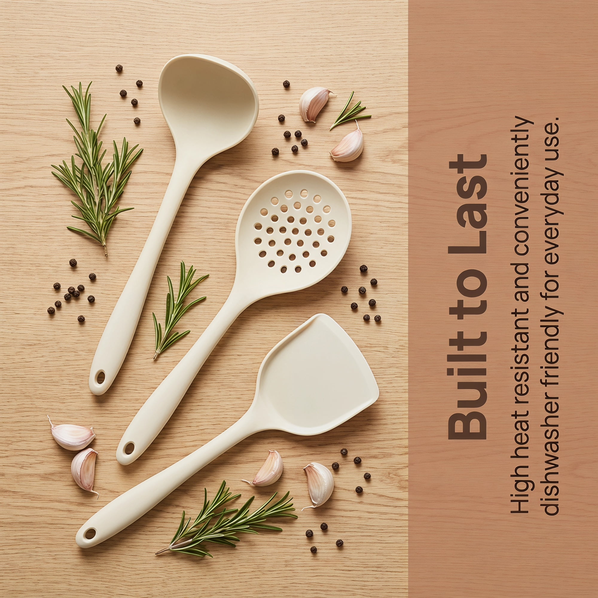 Unique Bargains Non Stick Cookware Silicone Kitchen Utensil Set Beige 3Pcs