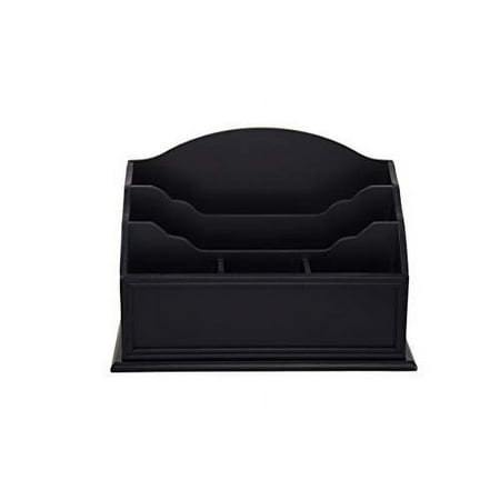 UPC: 0802299104090 | 5 Sections Black Wooden Desk Supplies and Files Organizer