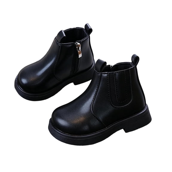 Floleo Girls Chelsea Ankle Boots with Side Zipper and Pull Tabs Round Toe Thick Sole for School Outdoor Play and Daily Wear