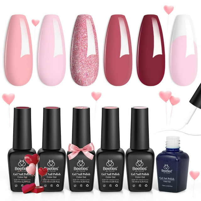 Set de esmaltes de uñas Beetles Pink Gel de 5 colores con esmalte delineador