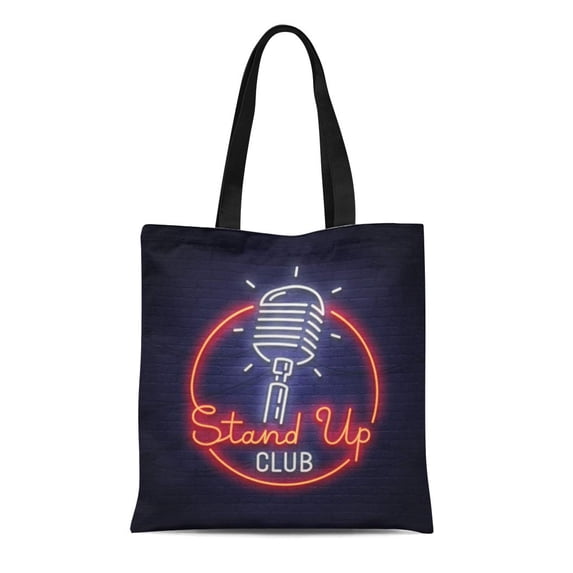 SIDONKU Canvas Tote Bag Stand Up Neon Sign Emblem and Label Bright Signboard Durable Reusable Shopping Shoulder Grocery Bag