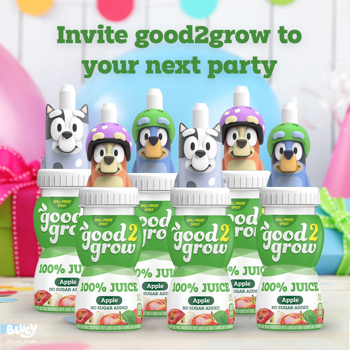 good2grow Bluey 100% Apple Juice Party Pack, 6 fl oz Bottles (Pack of 12)