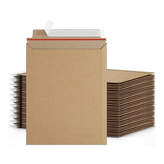 PSBM Rigid Mailers, 7x9 Inch, 100 Pack, Kraft Brown Cardboard Shipping Envelopes for Photo & Document, Self Seal