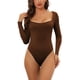 thumbnail image 1 of INSPIRAR CHIC Body de Manga Larga para Mujeres Shapewear Ajuste Slim Cuello Cuadrado Leotardo Mono Tops S Marrón, 1 of 4