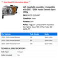 thumbnail image 2 of Left Headlight Assembly - Compatible with 2003 - 2006 Honda Element Sport Utility 2004 2005, 2 of 2