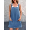 thumbnail image 2 of Women Sleeveless Denim Overall Dress Adjustable Strap Pockets Casual A‑Line Mini Dress, 2 of 6
